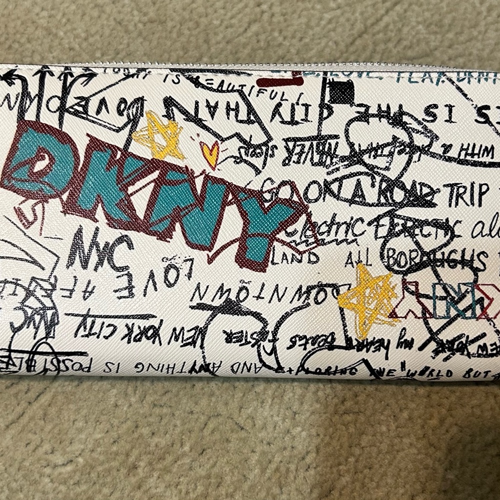 DKNY Graffiti Off-White Zip Around Wallet